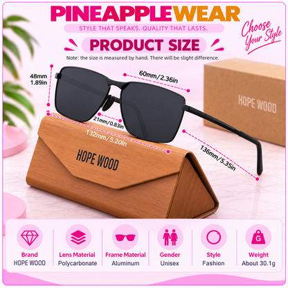 Rectangle Alloy Frame Sunglasses – 9 Colours | One Size | UV400 Polarized
