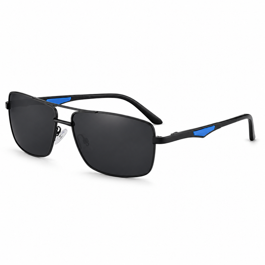 Polarized Rectangle Sunglasses – Black Gray & Silver Blue | UV400 | Stainless Steel