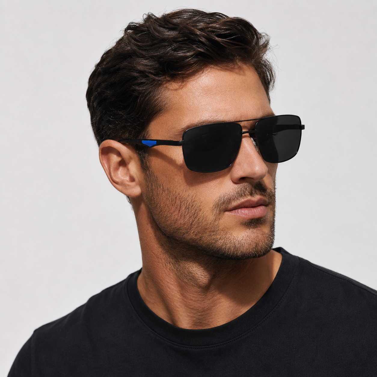 Polarized Rectangle Sunglasses – Black Gray & Silver Blue | UV400 | Stainless Steel