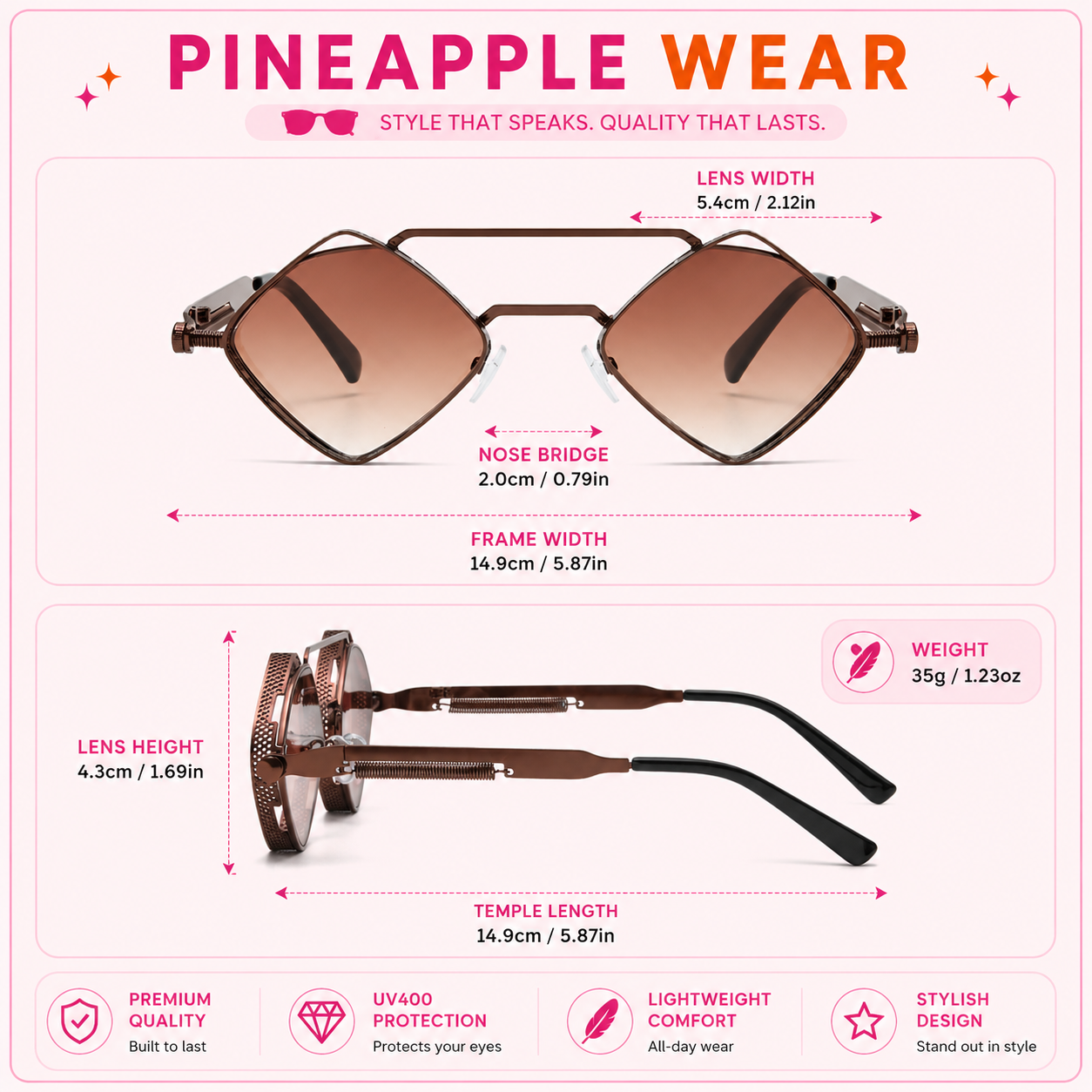 Hollow Frame Geometric Sunglasses – UV400 | 3 Shapes | Alloy Double Beam