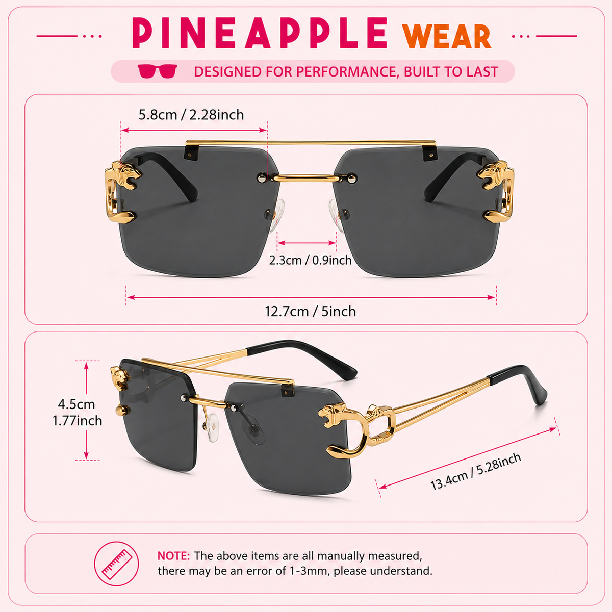 Frameless Punk Sunglasses – UV400 | 2 Colours | Gold Detail