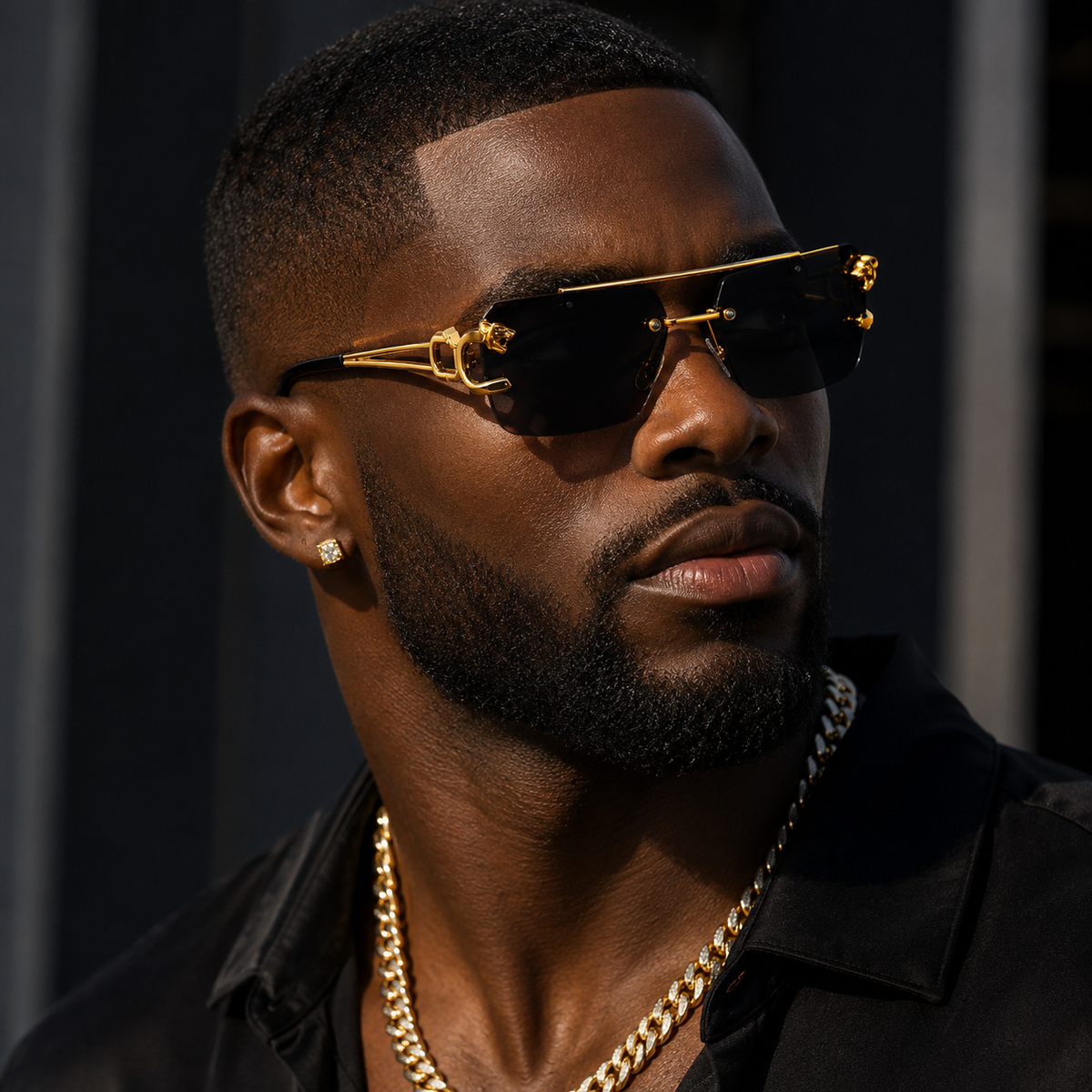 Frameless Punk Sunglasses – UV400 | 2 Colours | Gold Detail