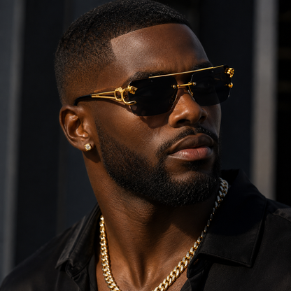 Frameless Punk Sunglasses – UV400 | 2 Colours | Gold Detail