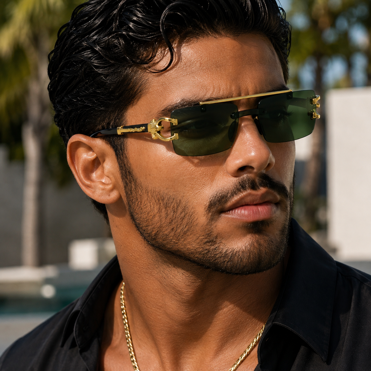 Double Beam Frameless Sunglasses – UV400 | 5 Colours | Leopard Detail