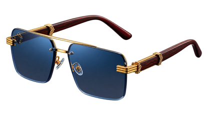 Rectangle Double Beam Sunglasses – UV400 | 2 Colours | Wood Grain Detail