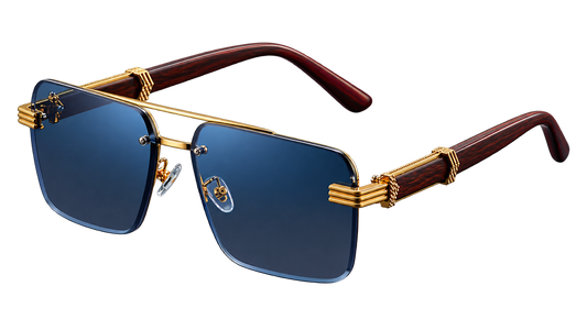 Rectangle Double Beam Sunglasses – UV400 | 2 Colours | Wood Grain Detail