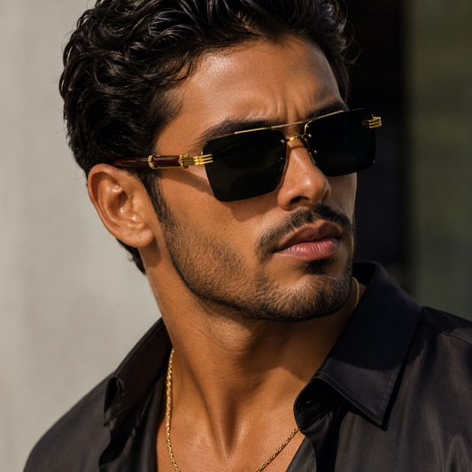 Rectangle Double Beam Sunglasses – UV400 | 2 Colours | Wood Grain Detail