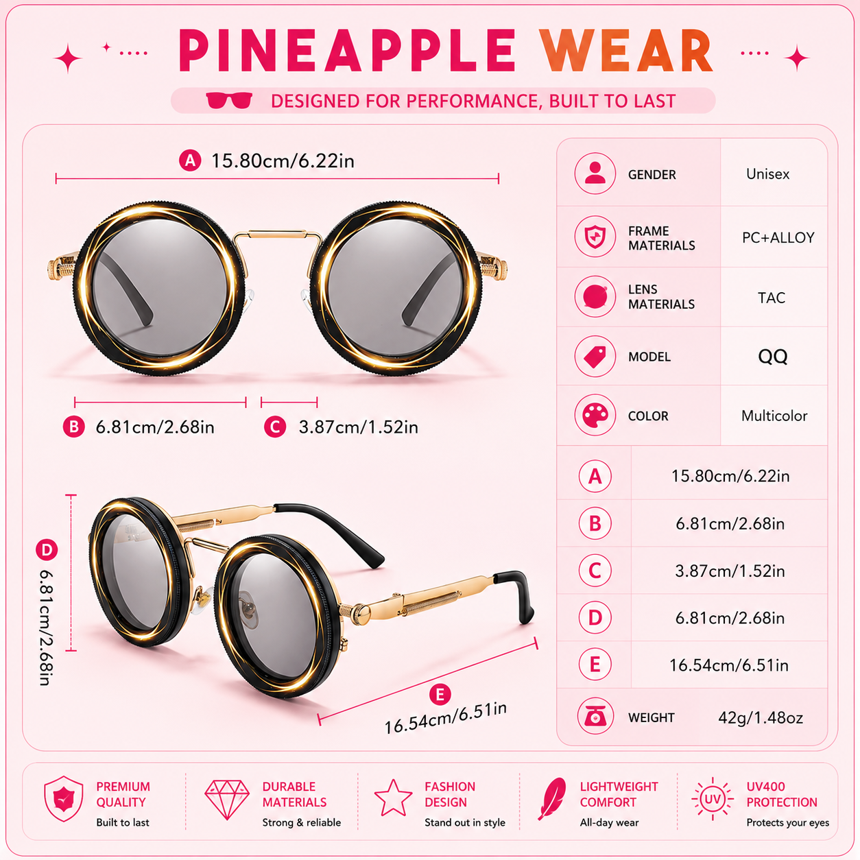 Round Steampunk Sunglasses – UV400 | 10 Colours | Metal Frame