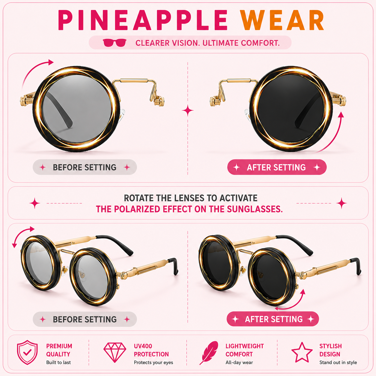 Round Steampunk Sunglasses – UV400 | 10 Colours | Metal Frame