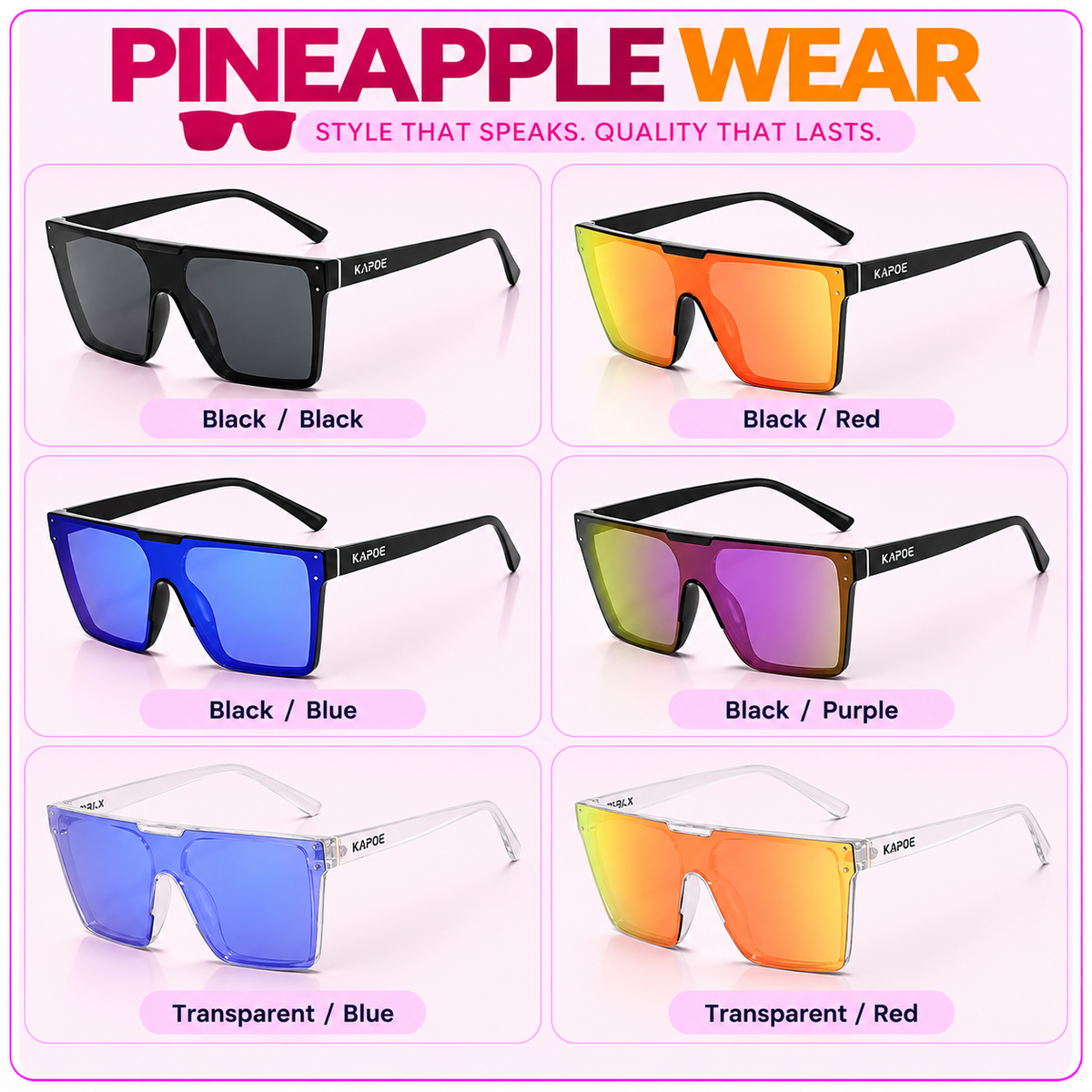 Oversized Square Sunglasses – 6 Colours | One Size | UV400 Anti-Glare