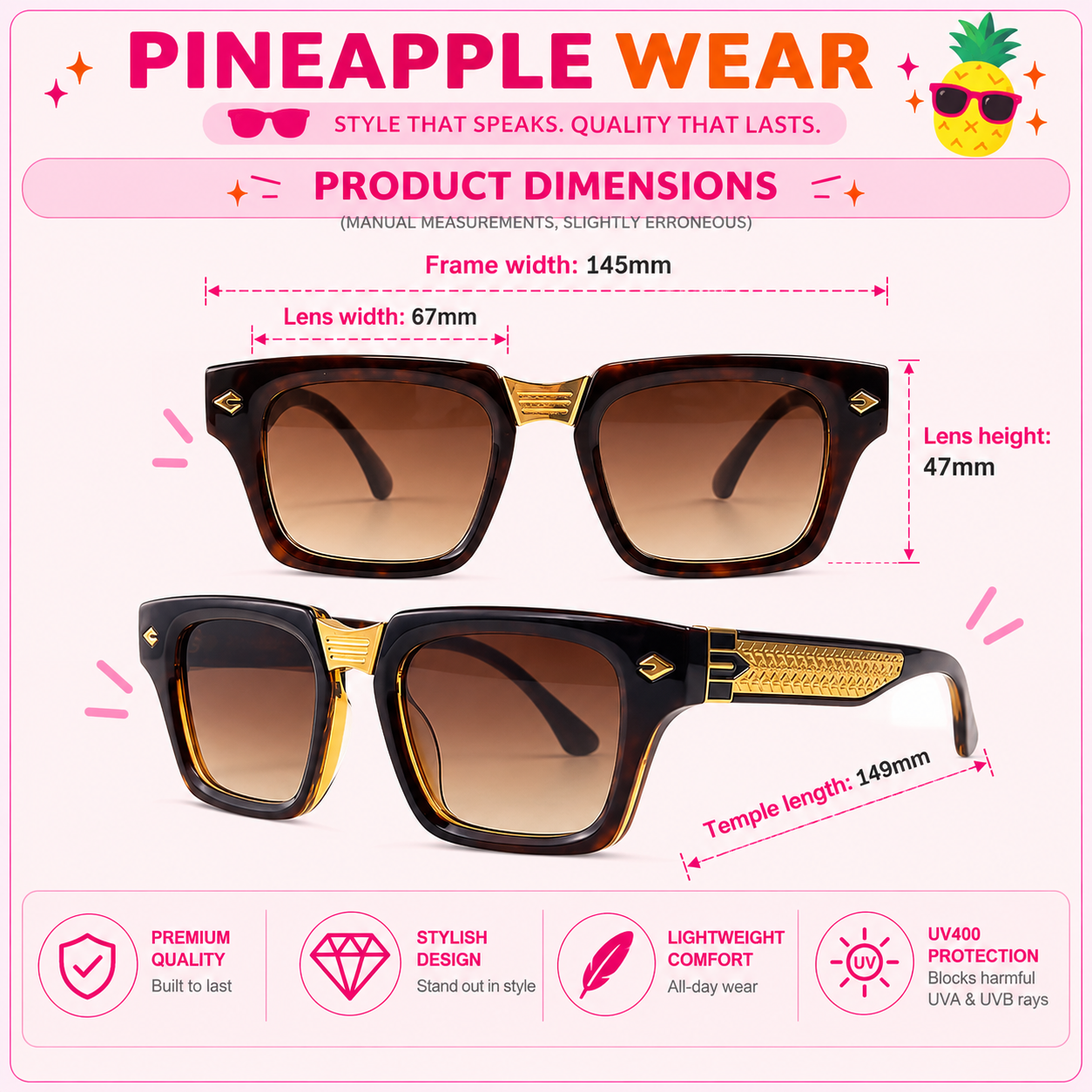 Oversized Square Sunglasses – 6 Colours | One Size | Plastic & UV400