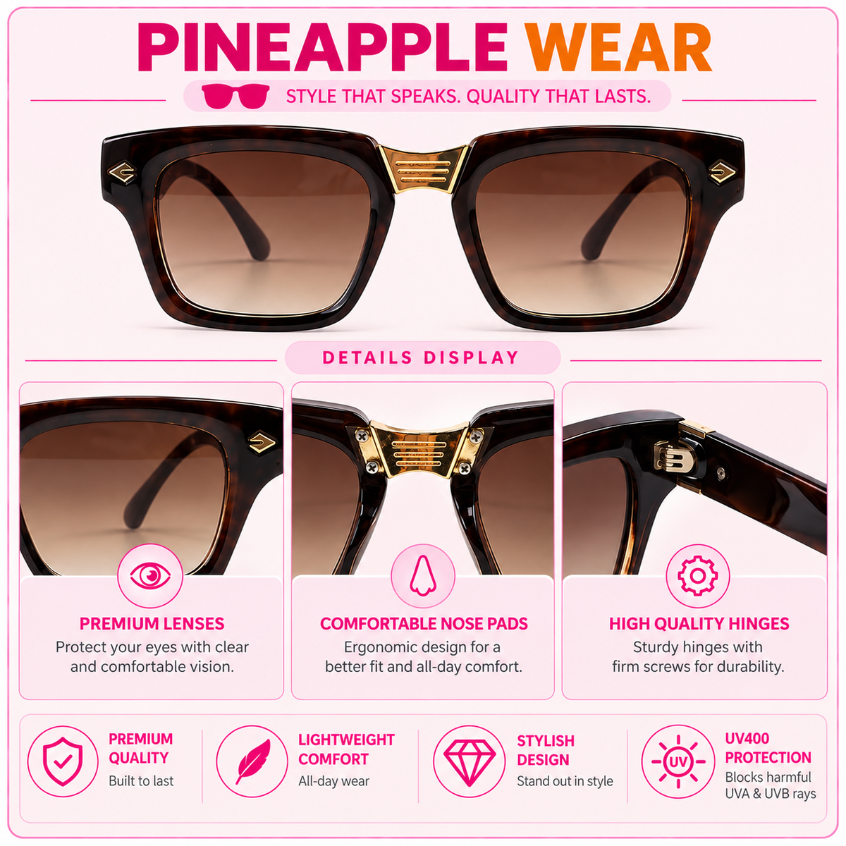 Oversized Square Sunglasses – 6 Colours | One Size | Plastic & UV400