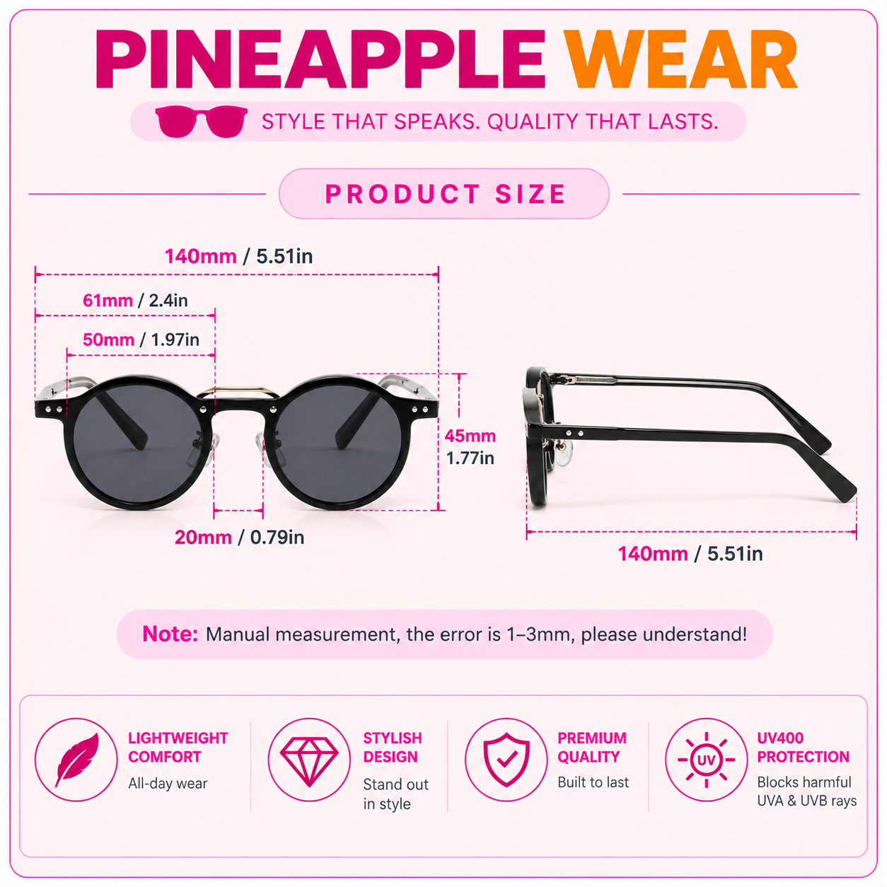 Round Double Beam Sunglasses – 5 Colours | One Size | Plastic & UV400