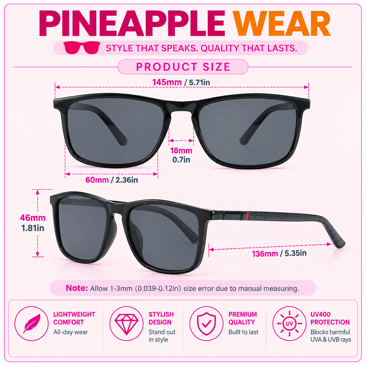 Sport Square Sunglasses – 13 Colours | One Size | Plastic & TAC