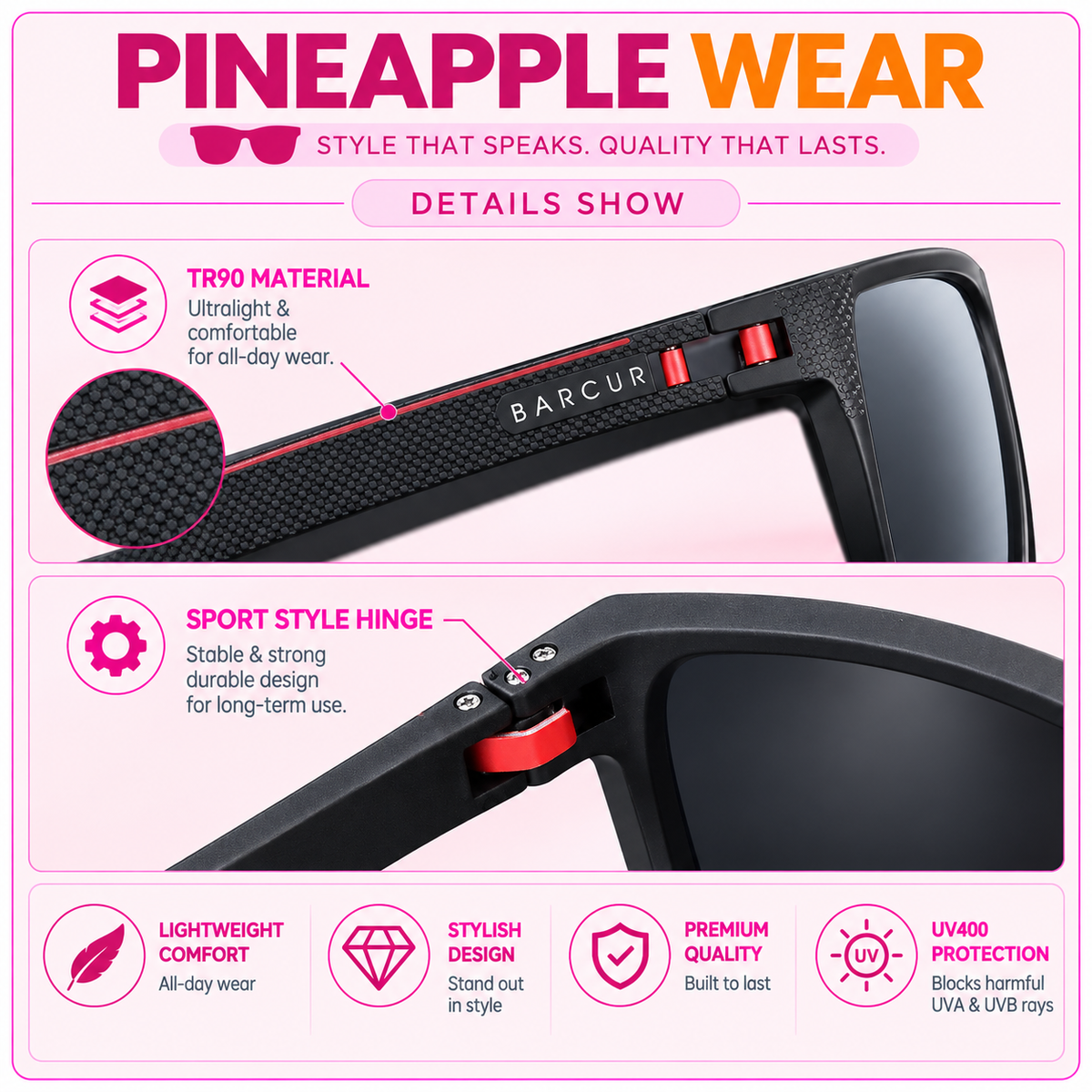Sport Rectangle Sunglasses – 4 Colours | One Size | TR-90 & TAC