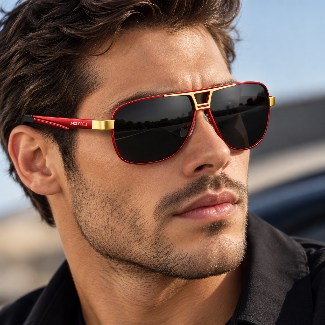 Square Photochromic Polarized Sunglasses – Silvery, Red, Golden & Black | One Size | Aluminium & TAC