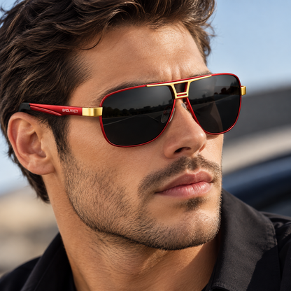 Square Photochromic Polarized Sunglasses – Silvery, Red, Golden & Black | One Size | Aluminium & TAC