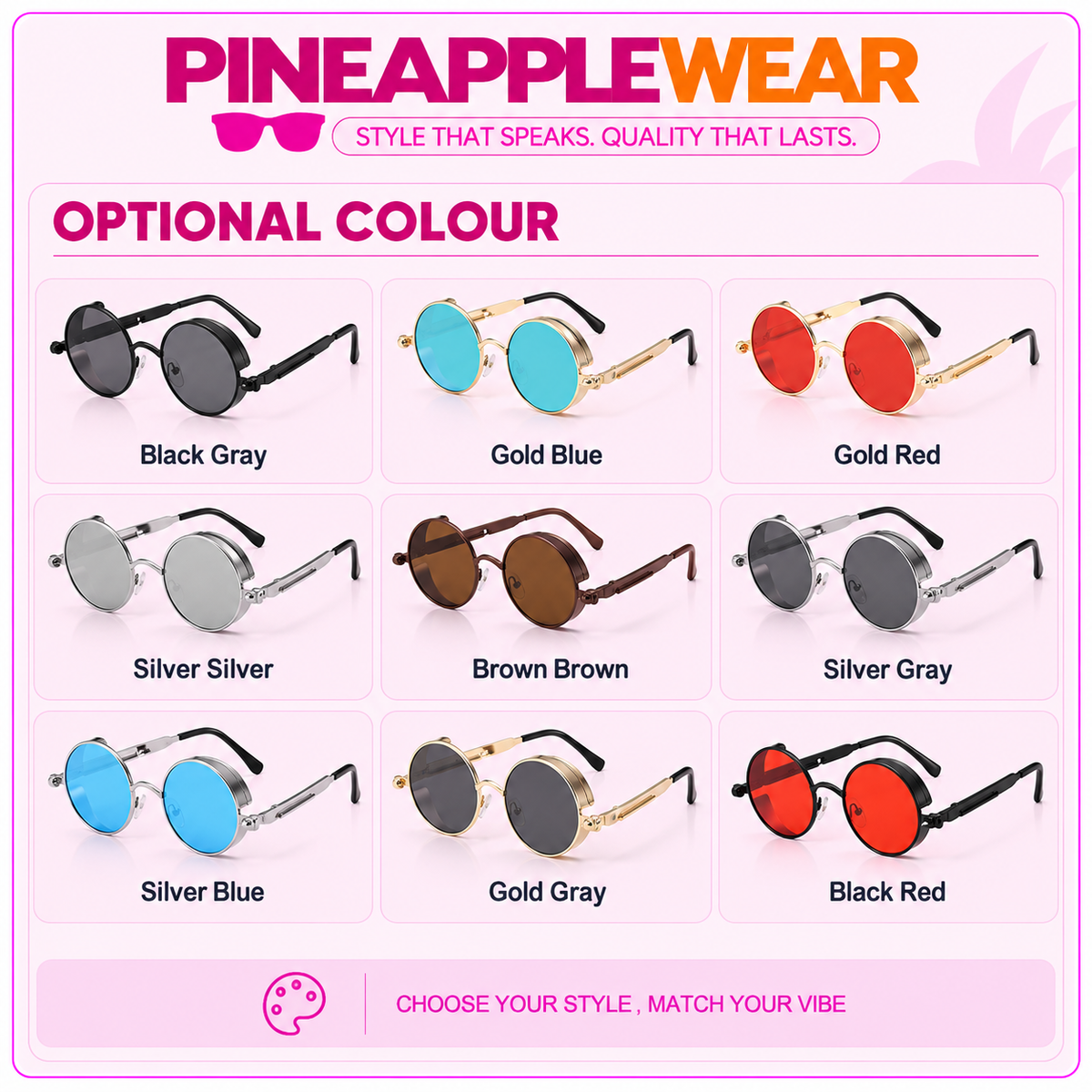 Round Metal Sunglasses – 10 Colours | One Size | Polarized Mirror & UV400