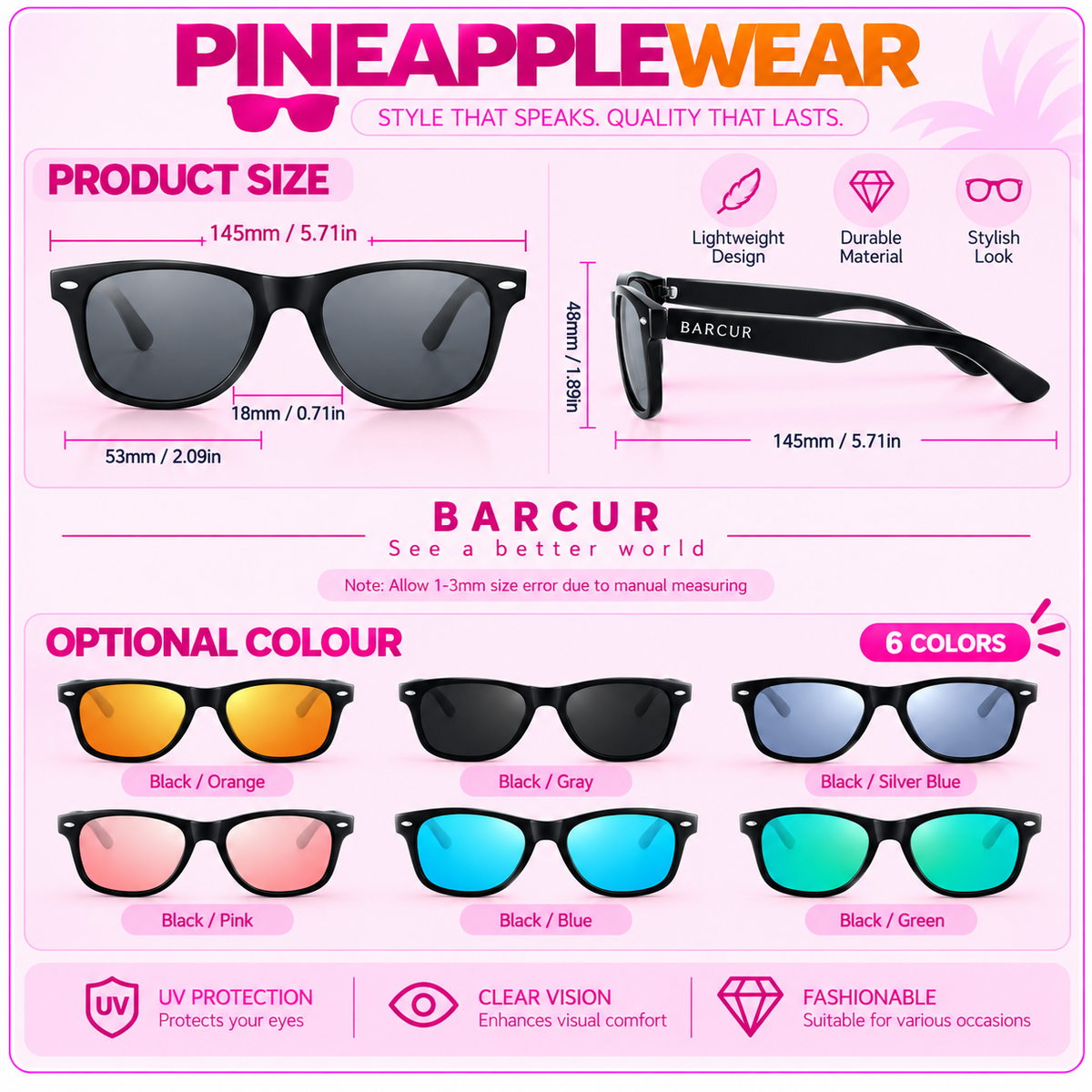 Polarised Rectangle Sunglasses – 7 Colours | Plastic Titanium | CE Certified
