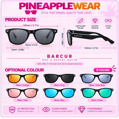 Polarised Rectangle Sunglasses – 7 Colours | Plastic Titanium | CE Certified