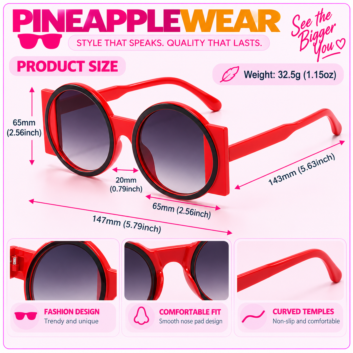Oversized Round Sunglasses – 6 Colours | One Size | Polycarbonate