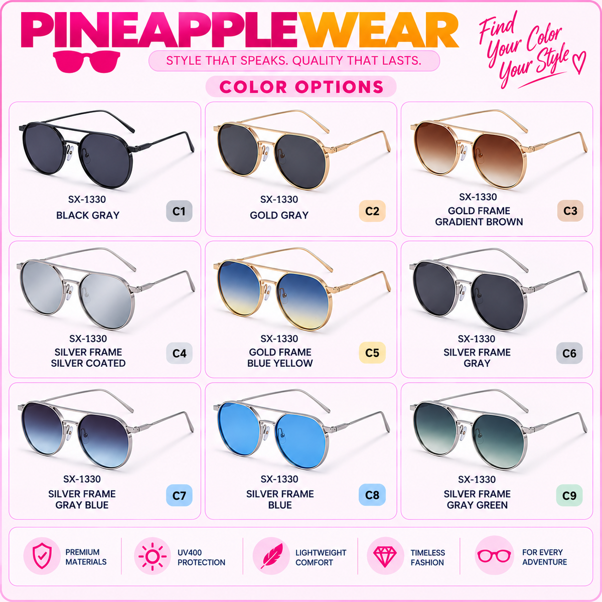 Vintage Oval Sunglasses – 9 Colours | One Size | Alloy Frame