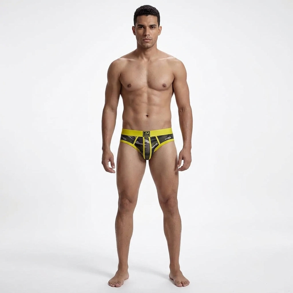Jockmail Camo Mesh Brief – 6 Colours | M–2XL | Nylon & Lycra