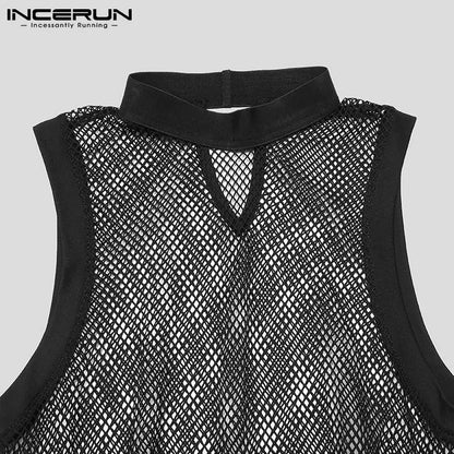 Mesh Patchwork See-Through Bodysuit – Black | S–5XL | Polyester & Spandex