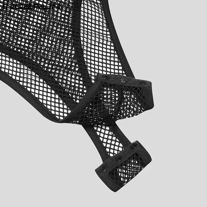 Mesh Patchwork See-Through Bodysuit – Black | S–5XL | Polyester & Spandex