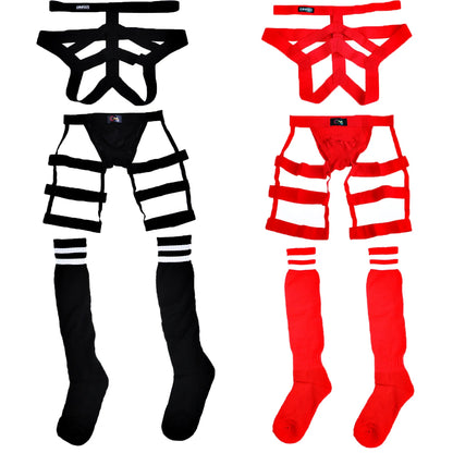 Jockstrap & Thigh Harness Set – Black, Black/White, White & Red | One Size