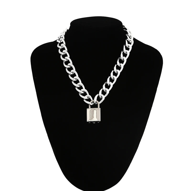 Padlock Pendant Chain Necklace – Silver & Gold | Aluminium Alloy | Vintage