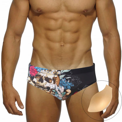 Cartoon Print Swim Brief – 16 Colours | M–2XL | Polyester & Elastane