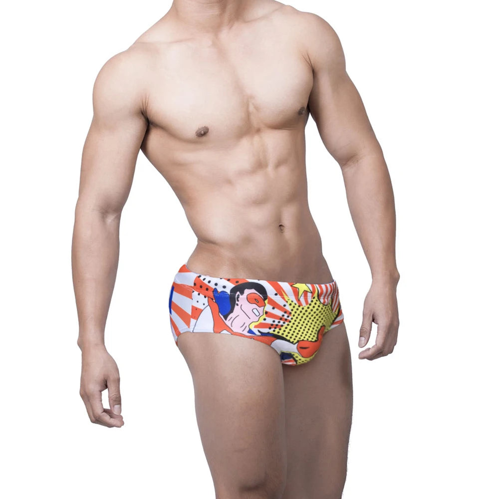 Cartoon Print Swim Brief – 16 Colours | M–2XL | Polyester & Elastane