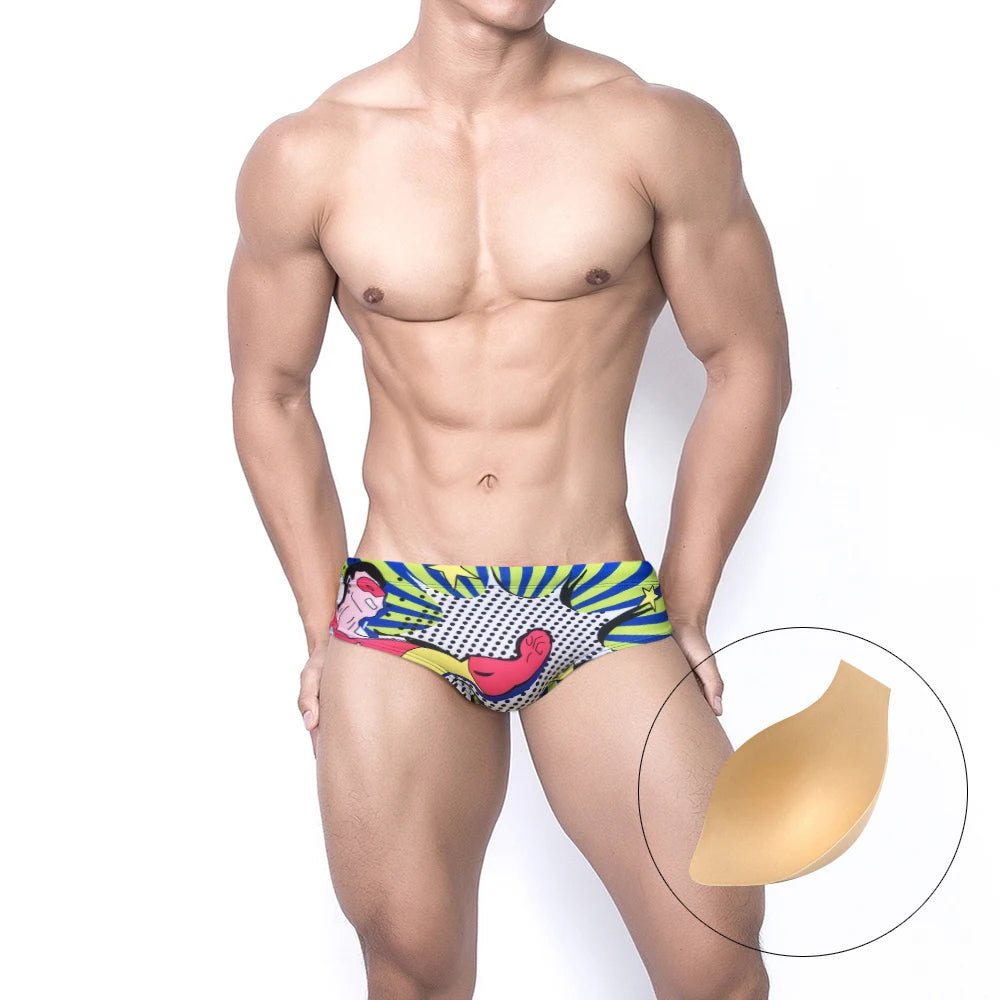 Cartoon Print Swim Brief – 16 Colours | M–2XL | Polyester & Elastane