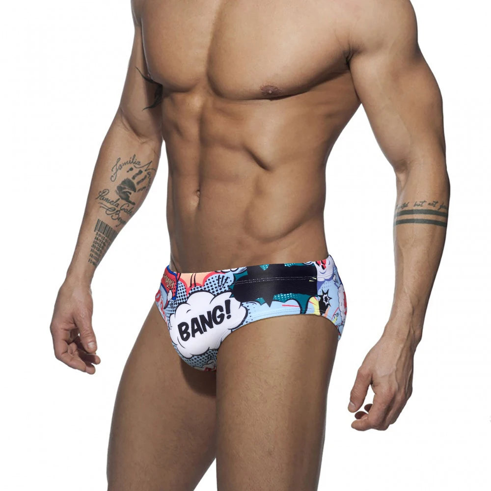 Cartoon Print Swim Brief – 16 Colours | M–2XL | Polyester & Elastane