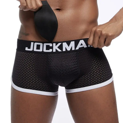 Butt-Enhancing Boxer Brief – White, Navy Blue & Black | M–2XL | Mesh