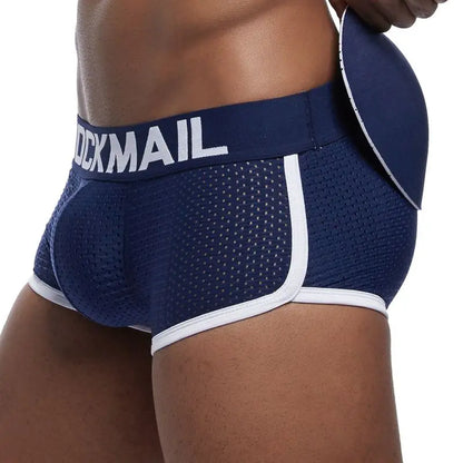 Butt-Enhancing Boxer Brief – White, Navy Blue & Black | M–2XL | Mesh