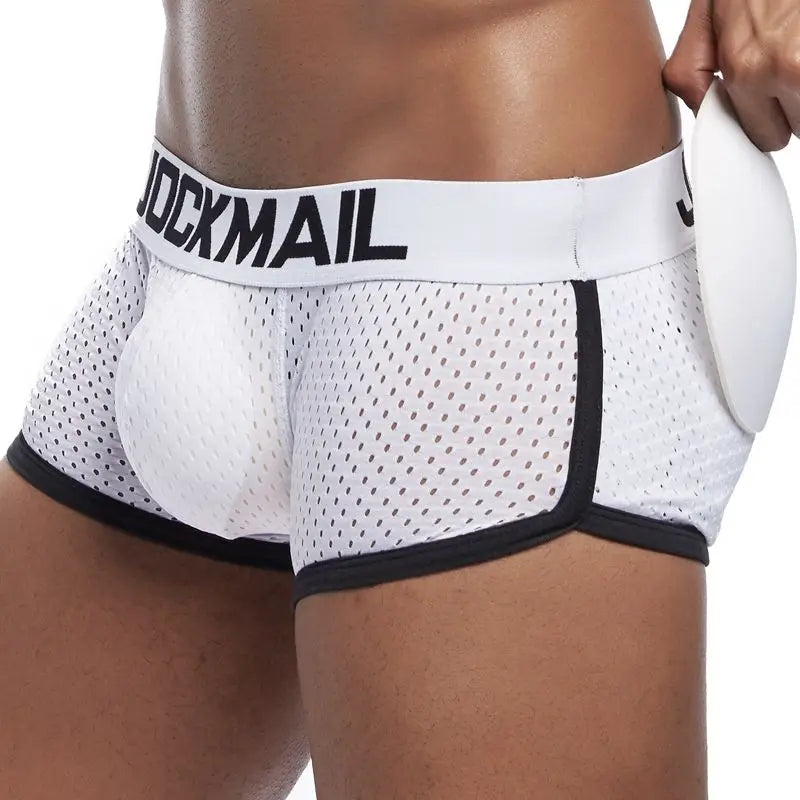 Butt-Enhancing Boxer Brief – White, Navy Blue & Black | M–2XL | Mesh