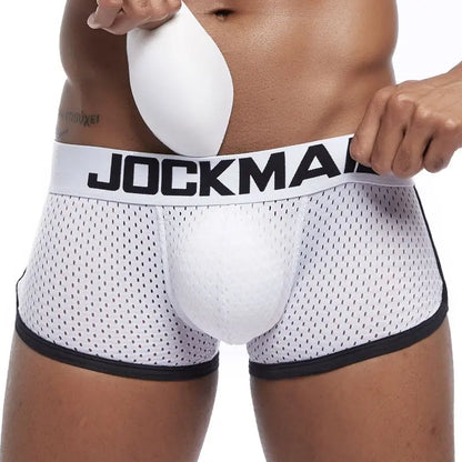 Butt-Enhancing Boxer Brief – White, Navy Blue & Black | M–2XL | Mesh