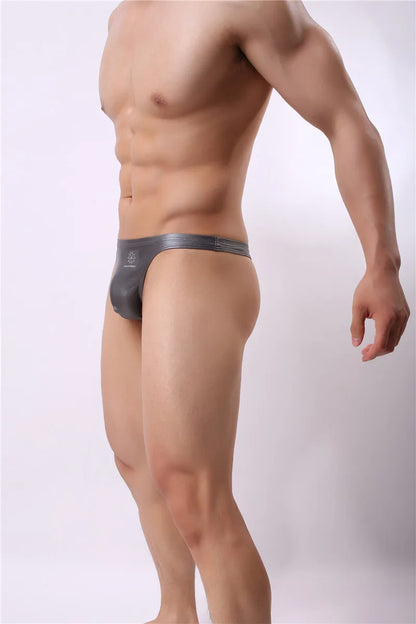 Metallic Look Thong – Grey, Black & Burgundy | S–2XL | Polyester & Lycra