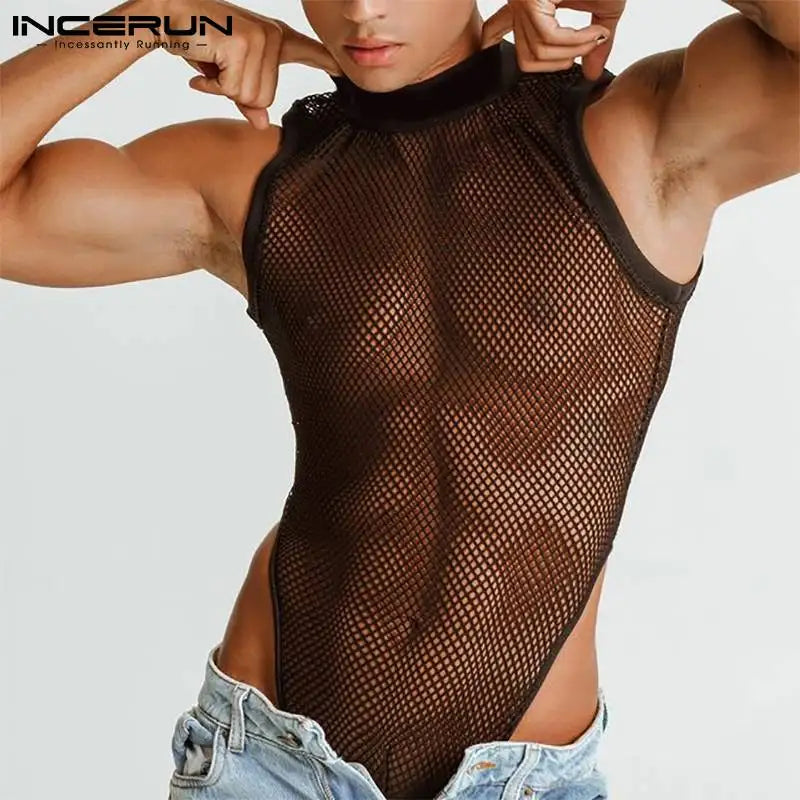 Mesh Bib Jumpsuit – Sheer Mesh Triangle Bodysuit | S–XL