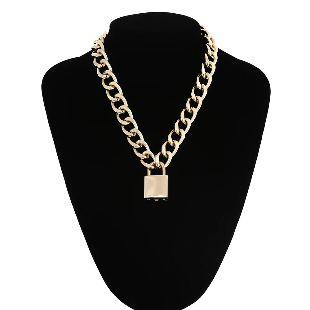 Padlock Pendant Chain Necklace – Silver & Gold | Aluminium Alloy | Vintage