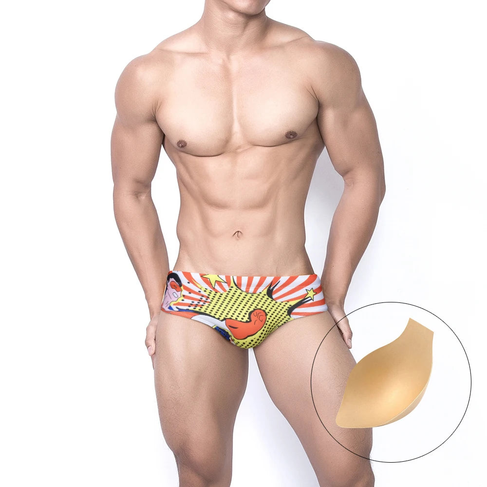 Cartoon Print Swim Brief – 16 Colours | M–2XL | Polyester & Elastane