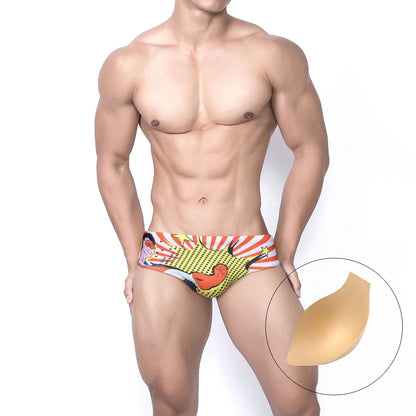 Cartoon Print Swim Brief – 16 Colours | M–2XL | Polyester & Elastane