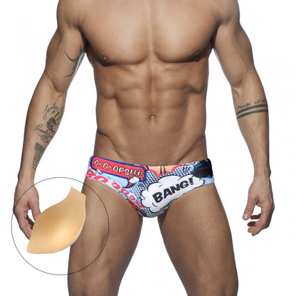 Cartoon Print Swim Brief – 16 Colours | M–2XL | Polyester & Elastane