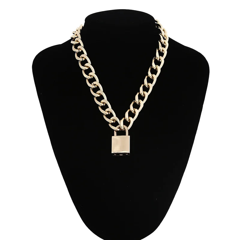 Padlock Pendant Chain Necklace – Silver & Gold | Aluminium Alloy | Vintage