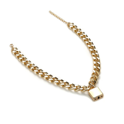 Padlock Pendant Chain Necklace – Silver & Gold | Aluminium Alloy | Vintage