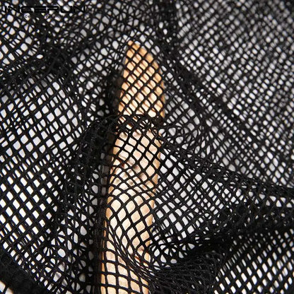Mesh Patchwork See-Through Bodysuit – Black | S–5XL | Polyester & Spandex