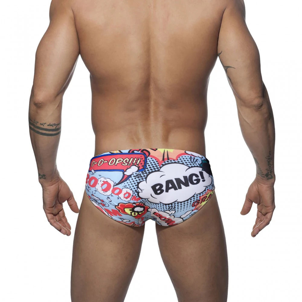 Cartoon Print Swim Brief – 16 Colours | M–2XL | Polyester & Elastane