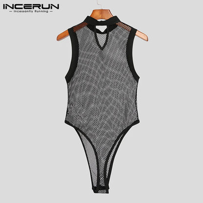 Mesh Patchwork See-Through Bodysuit – Black | S–5XL | Polyester & Spandex